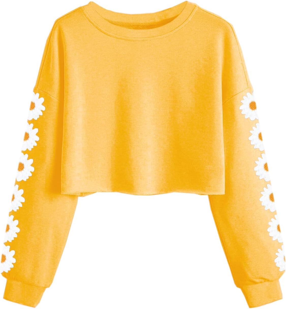 Haloumoning Girls Cute Daisy Pinted Cropped Sweatshirt Kids Long Sleeve Crop Tops Fall Fashion Shirts