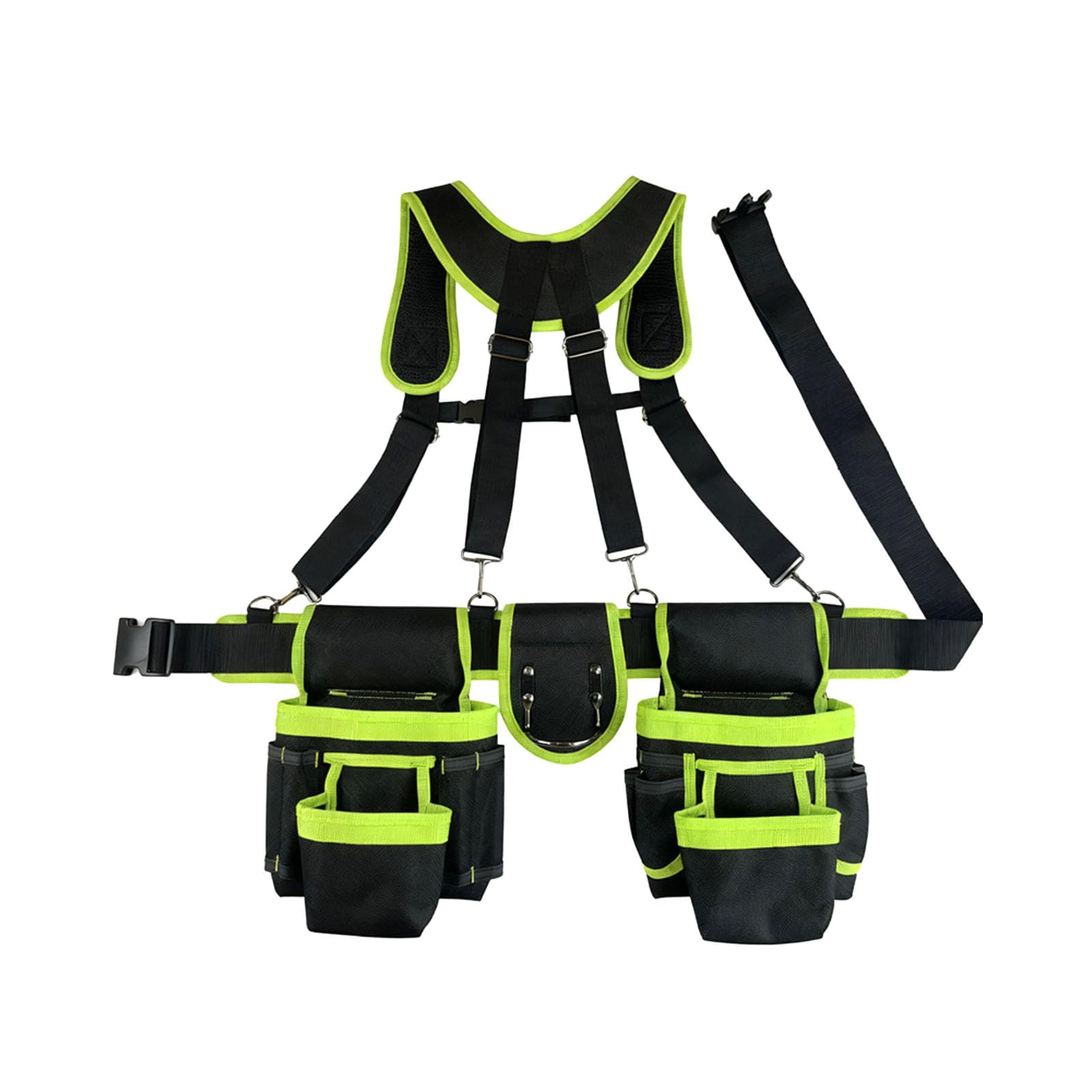 Tsophreniq Green Impermeable Work Tool Container Featuring Shock Reducing Shoulder Straps And Metal Fasteners For Professional Contractors Multi Pocket Tool Planner