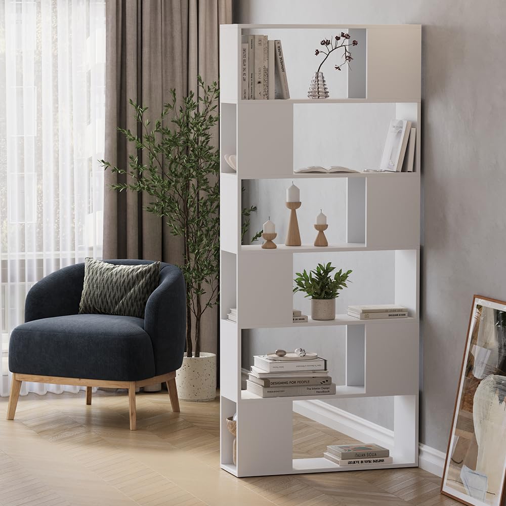 Vicco Divisorio per ambienti Eneos, Bianco, 80 x 186 cm, utilizzabile come scaffale autoportante per una suddivisione flessibile degli spazi