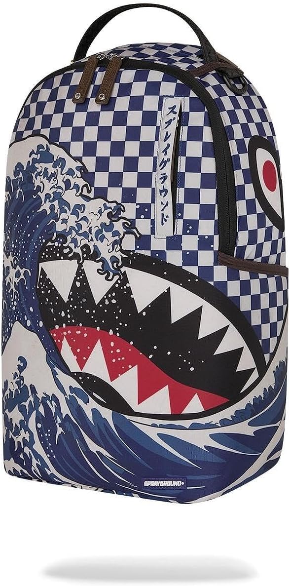 Sprayground Ichimatsu Moyo Camokawa Shark Backpack, Blue, Japanese Checkered Camo Pattern