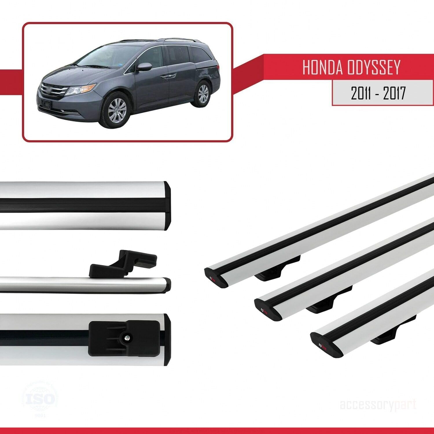 Kompatybilny z Honda Odyssey 2011-2017 BASIC Model Aluminiowy bagażnik dachowy 3 poprzeczki, szary