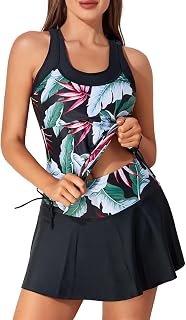 Summer Mae Women Floral Tankini Swimdress Tummy Control Two Piece Vintage Bathing Suit
