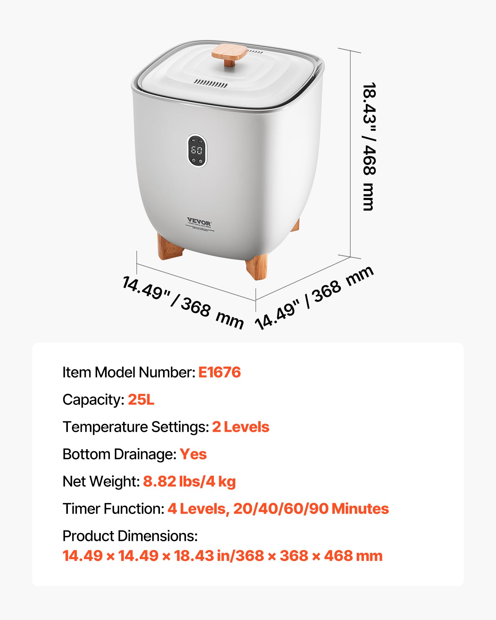 VEVOR Scaldasalviette Capienza 25 Litri con Schermo LED, Scaldacoperte per Bagno, 4 Livelli di Timer, Impostazione Temperatura, Blocco di Sicurezza, per Spa, Casa, Grigio
