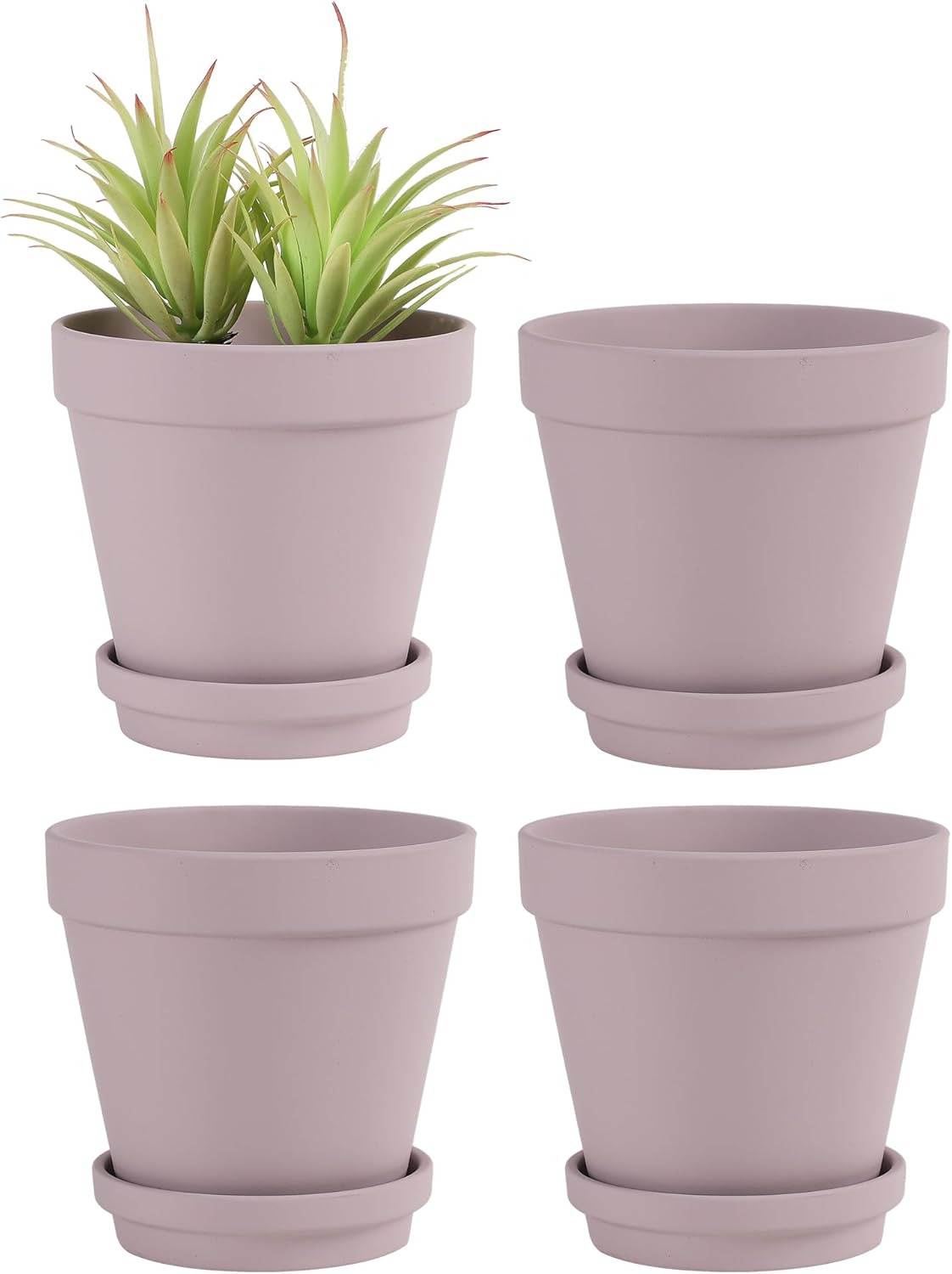 Yishang Large Terra Cotta Pots with Saucer- 4 Pack Large 6'' Terra Cotta Plant Pot with Drainage Hole, Flower Pot with Tray, Terracotta Pot for Indoor Outdoor Plant(Purple)
