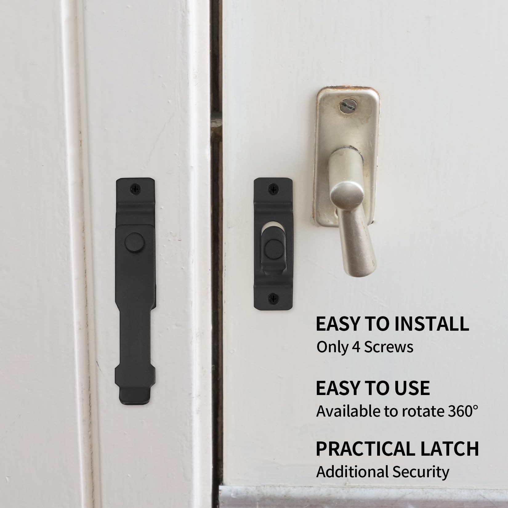 Chiavistello per Porta in Legno, Serratura Portas Chiavistello Nero, Chiusura Portas, Blocca Porta Antintrusione in Acciaio Inossidabile, Chiavistello per Cancello Porte Armadio Finestre