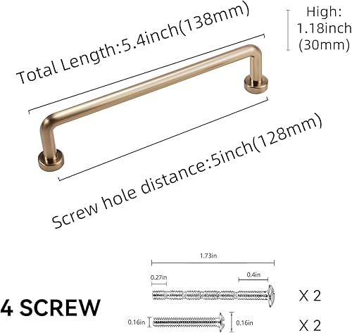 Miniatura 2 de Paquete de 10 manijas de gabinete de cocina de bronce champán de 5 pulgadas (5.039 in), tiradores de cajones dorados, accesorios de gabinete de