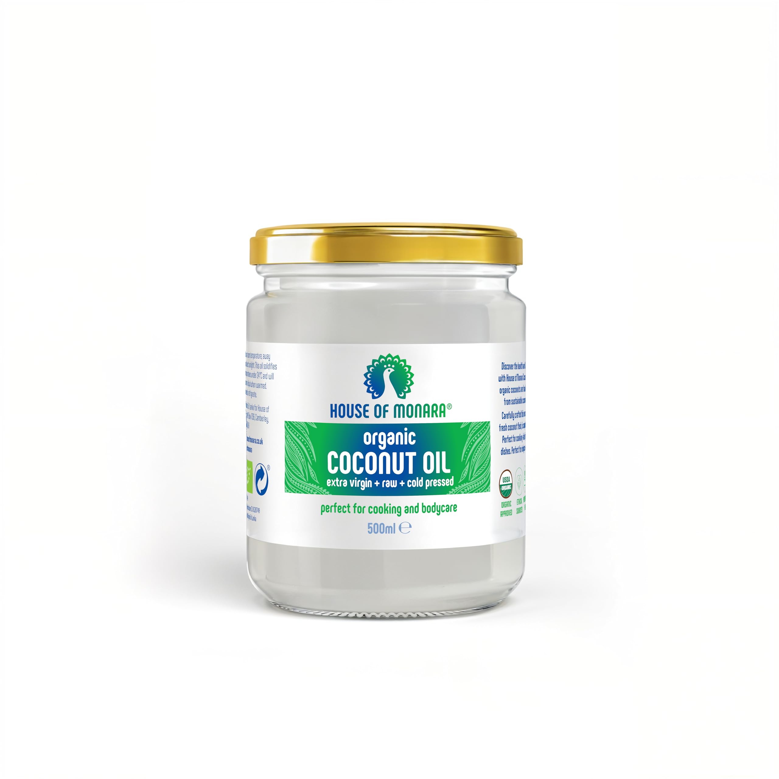 House of Monara Organic Extra Virgin Coconut Oil Pure, Raw and Cold Pressed 500 ml