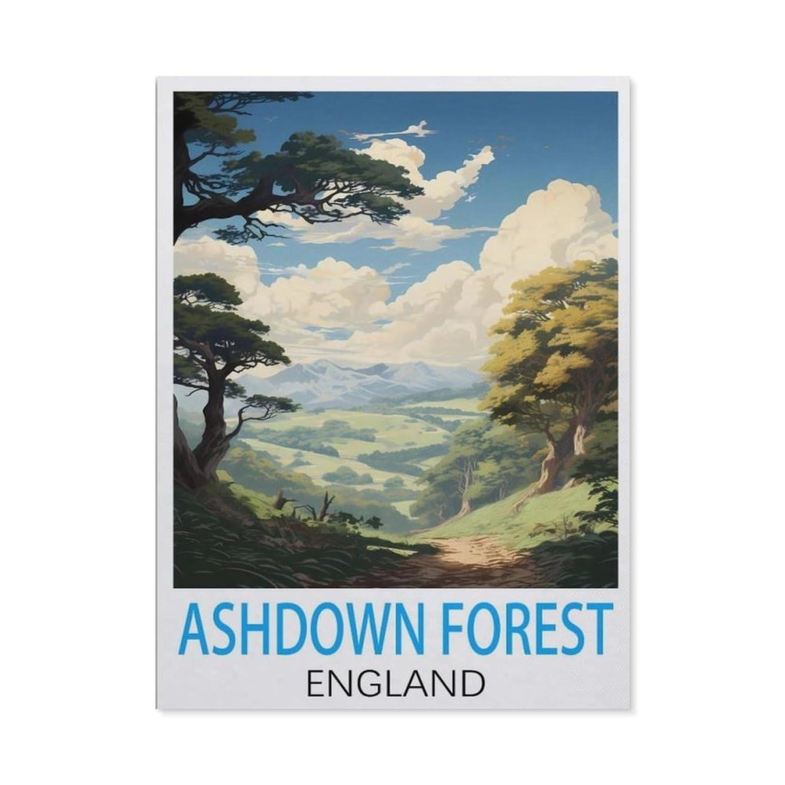 Paint by Numbers for Adults Kids Beginner，Ashdown Forest England Vintage Travel Posters，DIY Acrylic Painting by Numbers Kits with Brushes Acrylic Pigment Home Decoration Brithday Gifts(30x40cm）-J12