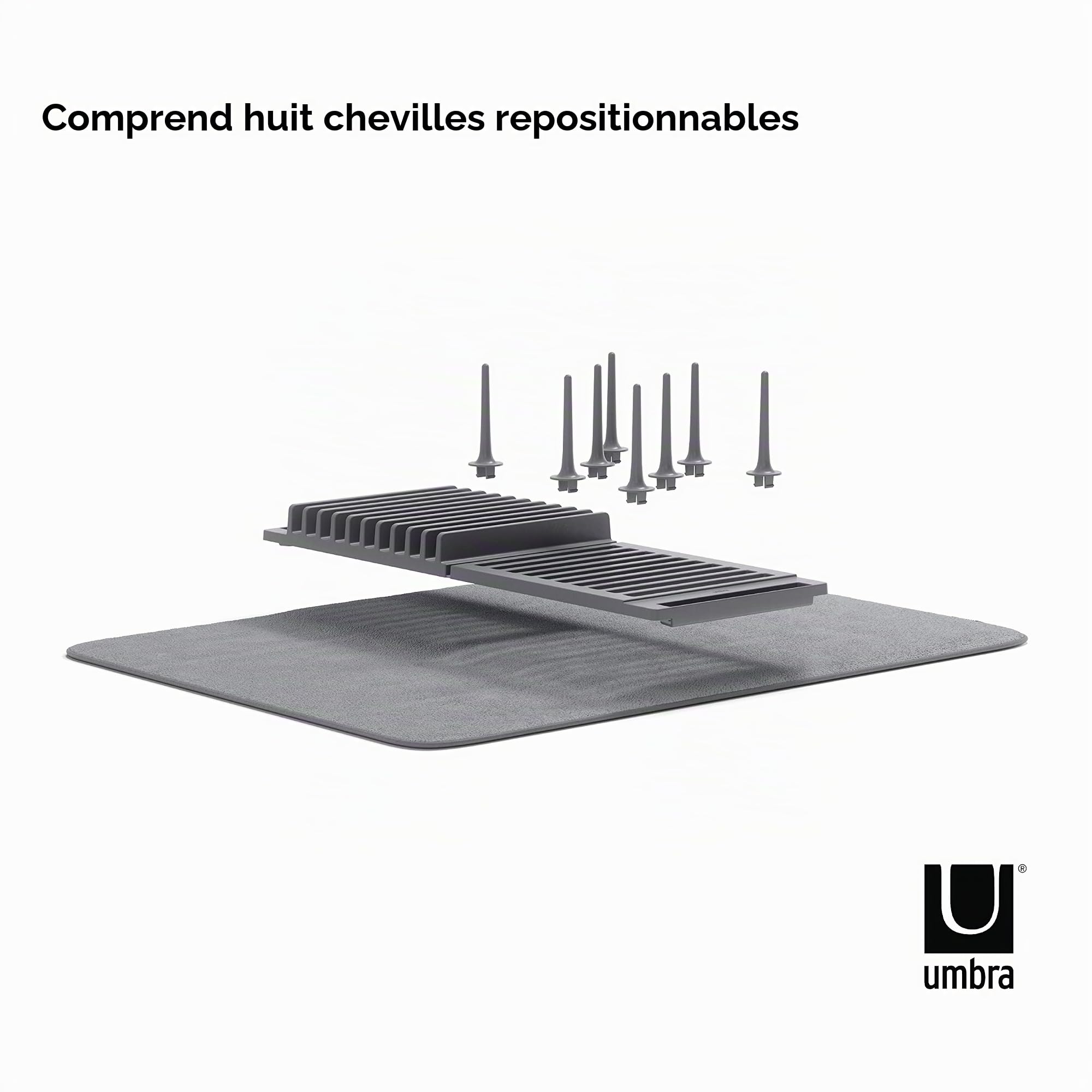 Umbra Udry Peg Égouttoir à Vaisselle en Microfibre avec Tapis d'égouttement Pliable et Peu encombrant, Anthracite