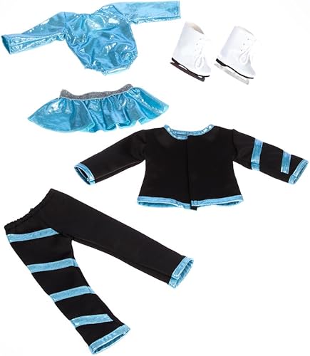 Miniatura 5 de - Super Skater - Ropa para muñecas de 18 pulgadas - 2 trajes completos - 5 piezas - Trajes de patinaje sobre hielo para muñecas de 18 pulgadas -