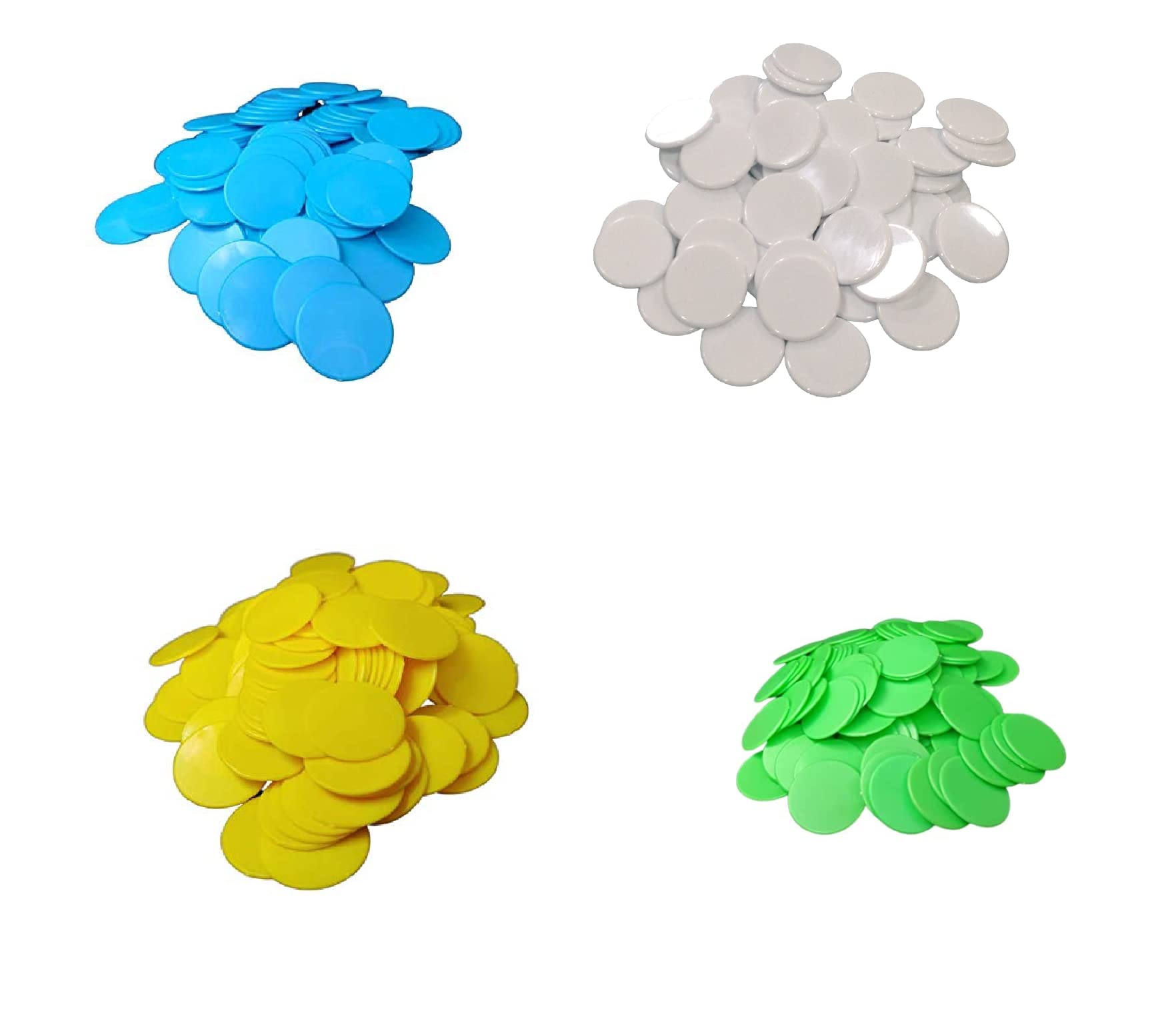 Plastic Counter Chip Plastic Colored Chips Tokens Disc Tiles For Counting Kids School, White Blue,Yellow Green. 100 Pieces Each Color. Game Activity Learning For Kids School Casino. Rummy,Tambola