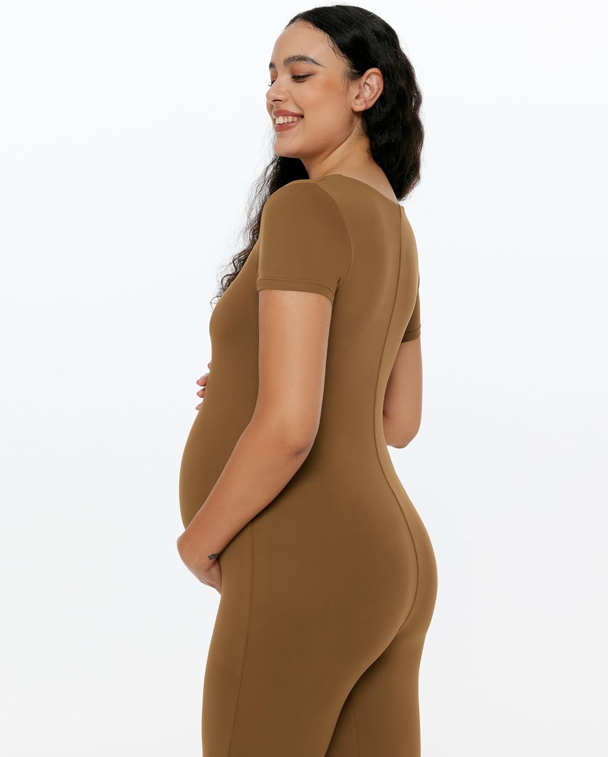 POSHDIVAH Women's Maternity Jumpsuit Romper Pregnancy Short Sleeve T Shirts Bodycon Bodysuit Shapewear - Image 5