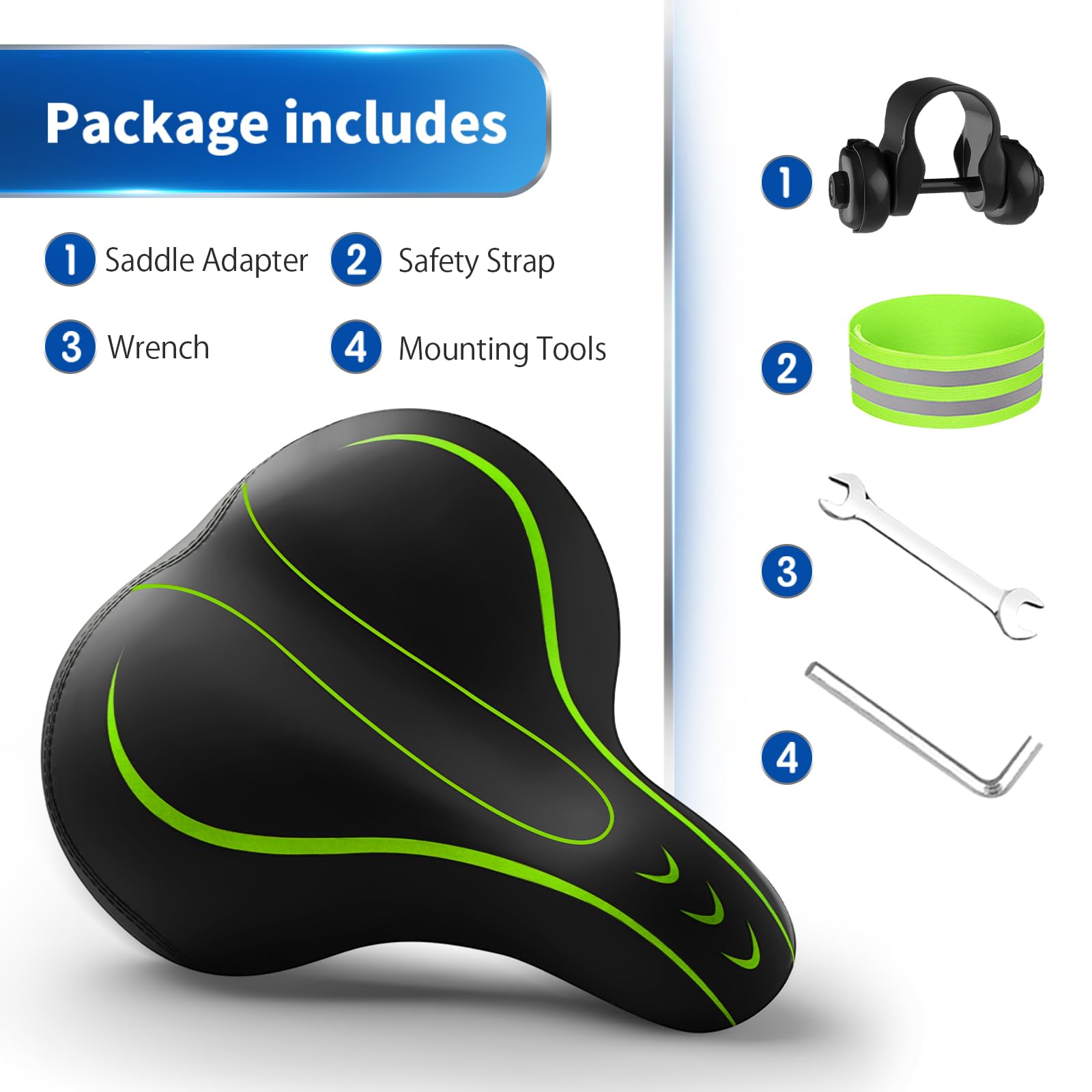 Selle de vélo surdimensionnée, confortable - Selle de vélo universelle de rechange - Siège de vélo en cuir imperméable avec mousse à mémoire de forme rembourrée - Selle de vélo pour homme/femme