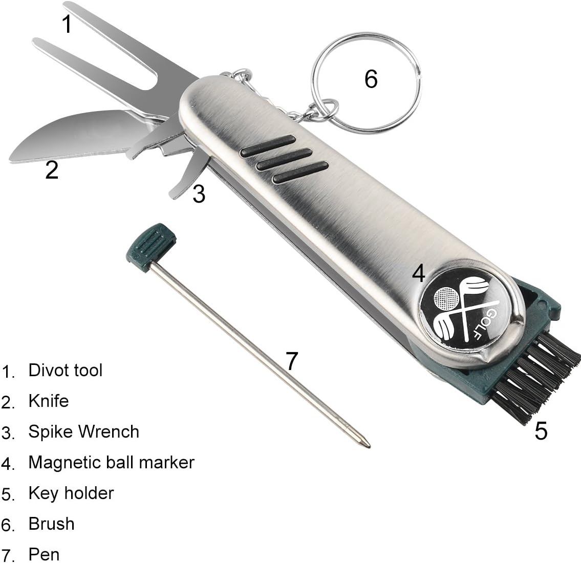 Stainless Steel 7-In-1 Multi-Function Golf Tool Aeola
