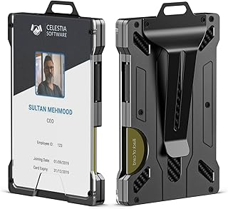 Wallet for Men - Slim Aluminum Metal Money Clip with 1 Clear Window ID Card Holder, Carbon Fiber Wallet, RFID Blocking, Holds Up 15 Cards with Cash Clip, Ultra-Thin Minimalist Wallet (Black)