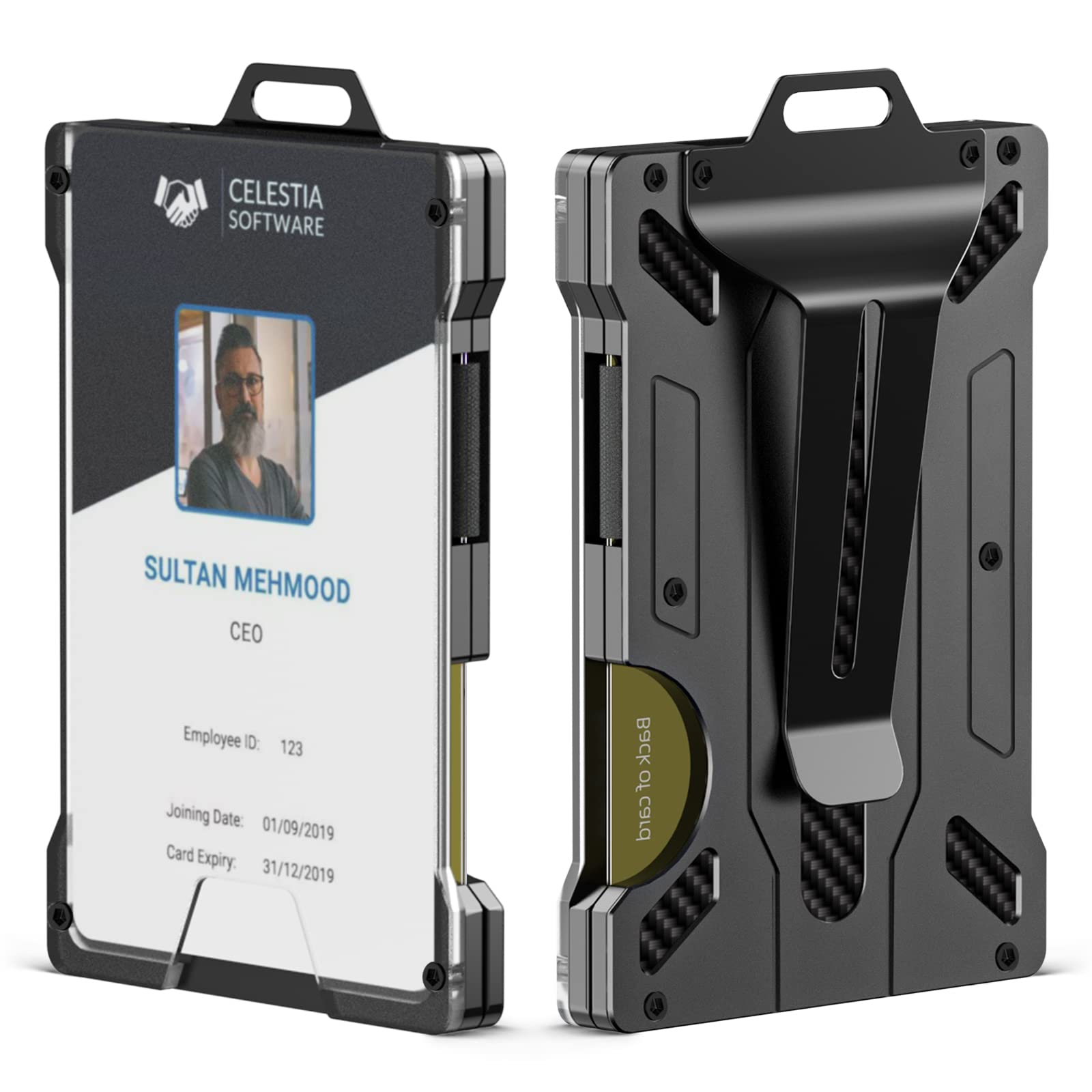 ONLOOKER Wallet for Men - Slim Aluminum Metal Money Clip with 1 Clear Window ID Card Holder, Carbon Fiber Wallet, RFID Blocking, Holds up 15 Cards with Cash Clip, Ultra-Thin Minimalist Wallet (Black)