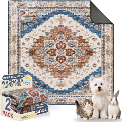 Image of Washable Pee Pads for Dogs, Reusable Puppy Potty Training Pads, Ultra-Absorbent Thick Waterproof Leak-Proof Non-Slip Pads & Mat for Crate, Playpen, Floor, Whelping & Housebreaking , 2 Pack 54 inchx54 inch