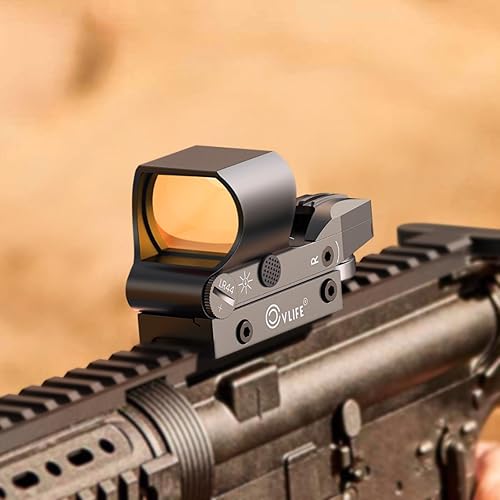 Vista 20 de CVLIFE Mira reflejada, mira de punto rojo de 0.039 x 1.102 x 1.575 in, 4 mira de retículas ajustables para riel Picatinny de 0.787 in, óptica