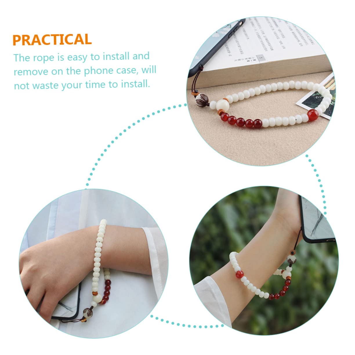 DOITOOL 5 Piezas Cadena De Telefonía Móvil Cordón De Teléfono De Estilo Chino Cordón Anti-pérdida Del Teléfono Móvil Cadena Para Colgar Llaves Acollador De Jade Ágata