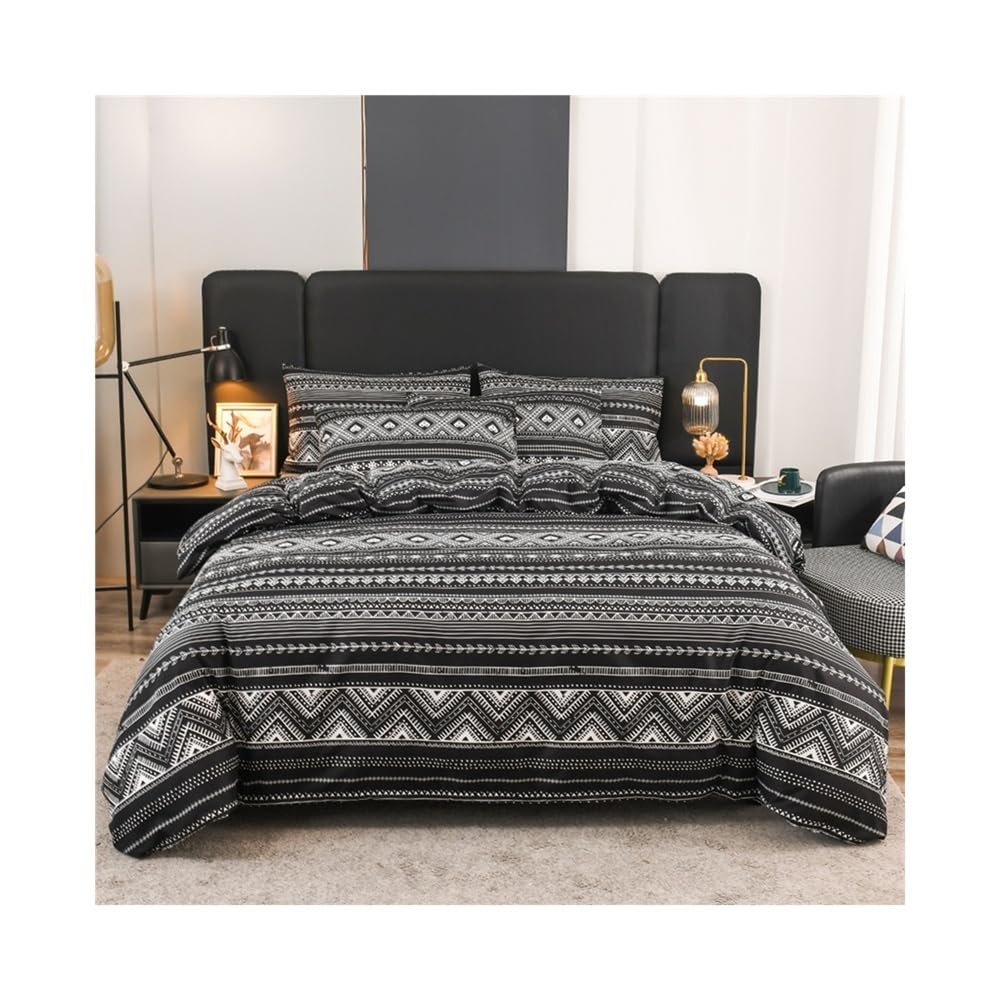 VHKJewE Boho Geometric Duvet Cover Set Aztec Black 3-Piece Reversible Luxury Soft Bedding Comforter(King 230x220cm)