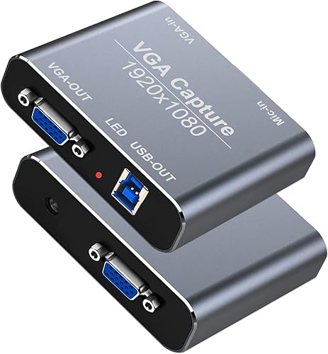 Tarjeta de captura VGA, dispositivo de captura VGA a USB con bucle VGA, soporte de entrada de micrófono, video HD 720P para juegos, transmisión,