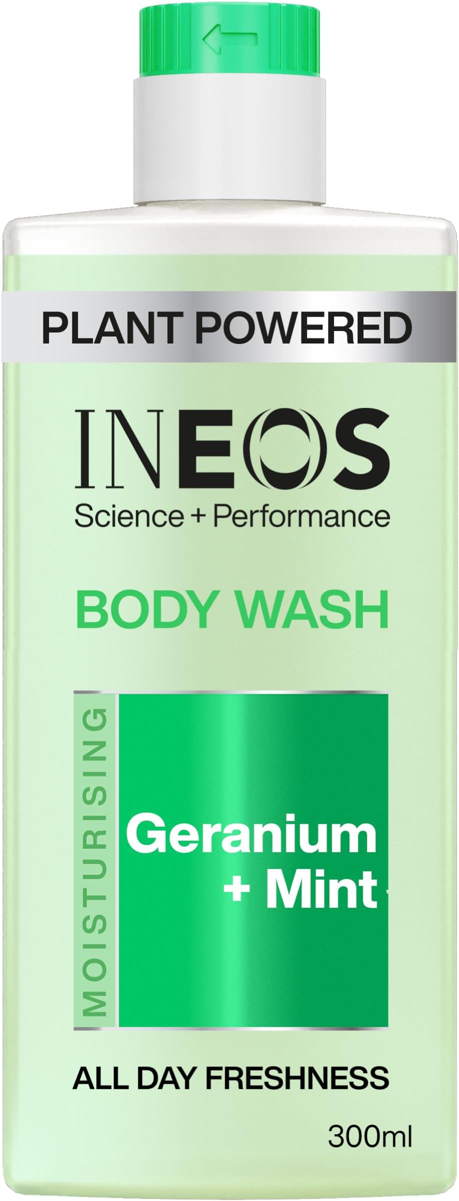 INEOS Skin Science - All Day Freshness With Provitamin B5 Body Wash Geranium + Mint - With SkinActiv Cooling Techโข - Plant Powered 300ml