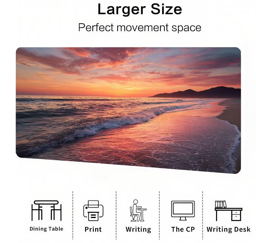 Podkładka pod mysz XXL 1400 x 600 x 3 mm zachód słońca, podkładka pod mysz do gier plażowa, poprawa dokładności i szybkości, podkładka pod mysz do gier antypoślizgowa gumowa podkładka pod mysz