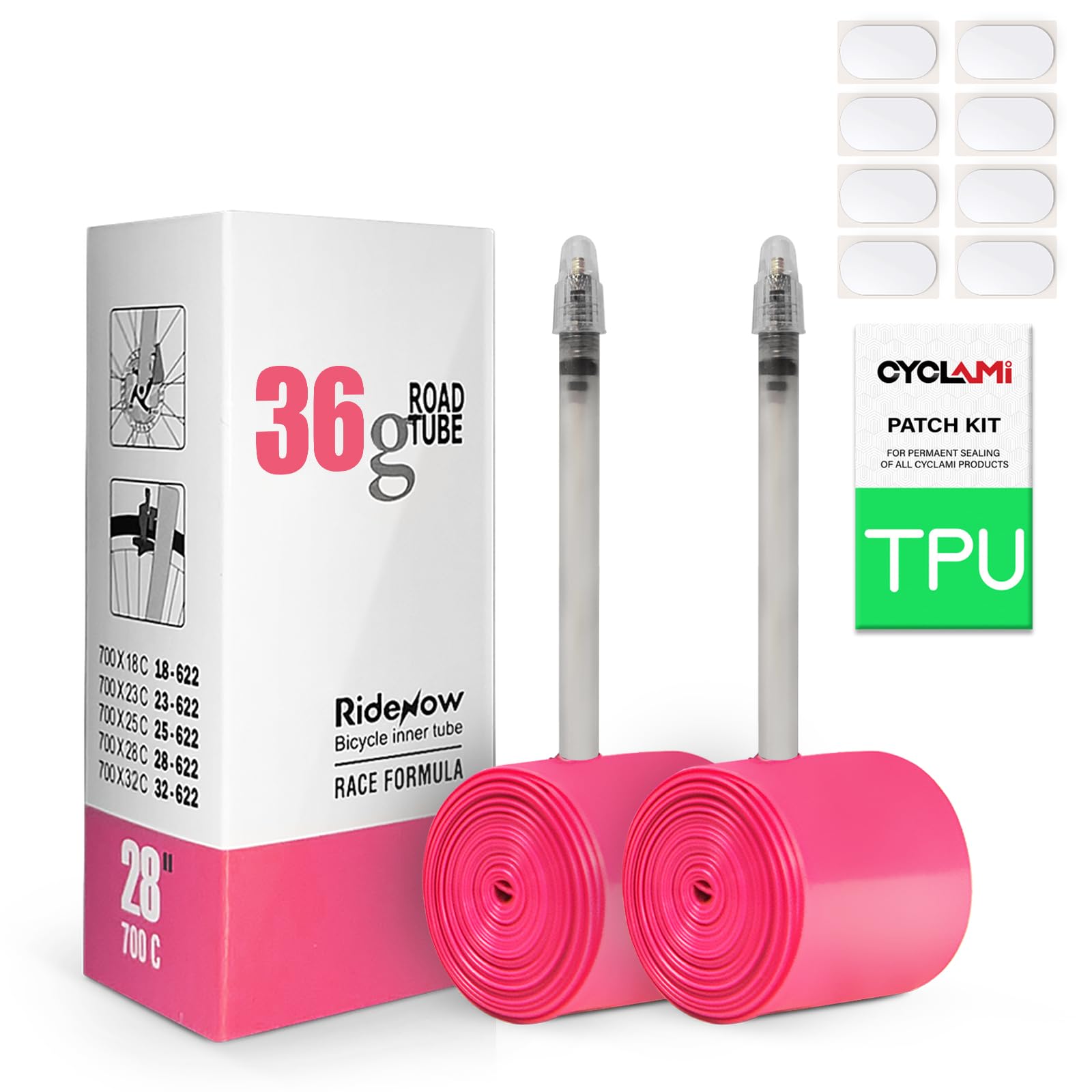 36g Bike Inner Tube TPU Ultralight Strada Bicicletta 700x18/23/25/28/30/32C(4pcs Patch di Riparazione)