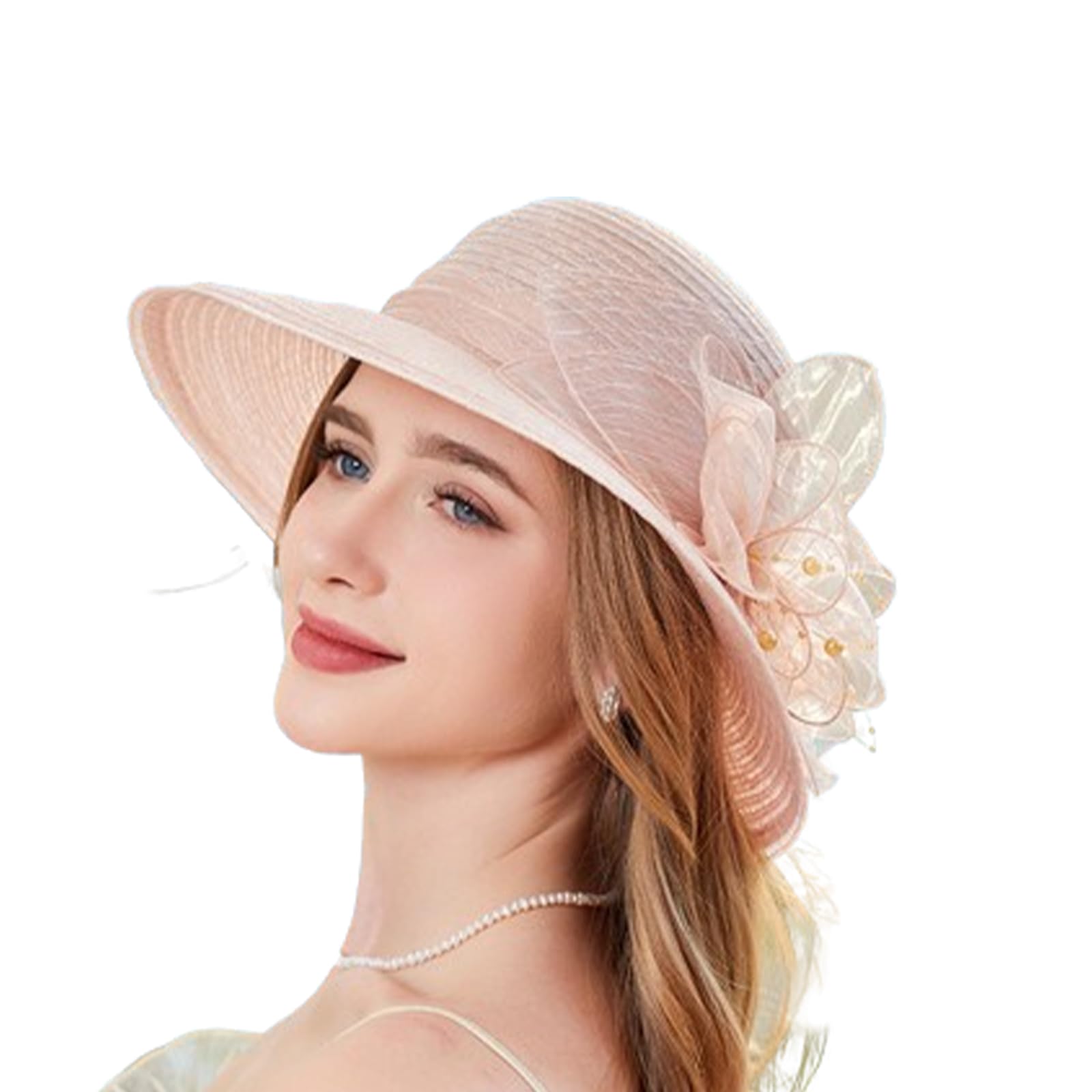 NESLIN Tocado de Organza para Mujer, Gorro de Iglesia, Sombrero Nupcial, Floral, ala Ancha británica, Sombrero de Verano para el Sol, Fiesta de cóctel, Sombrero de Boda