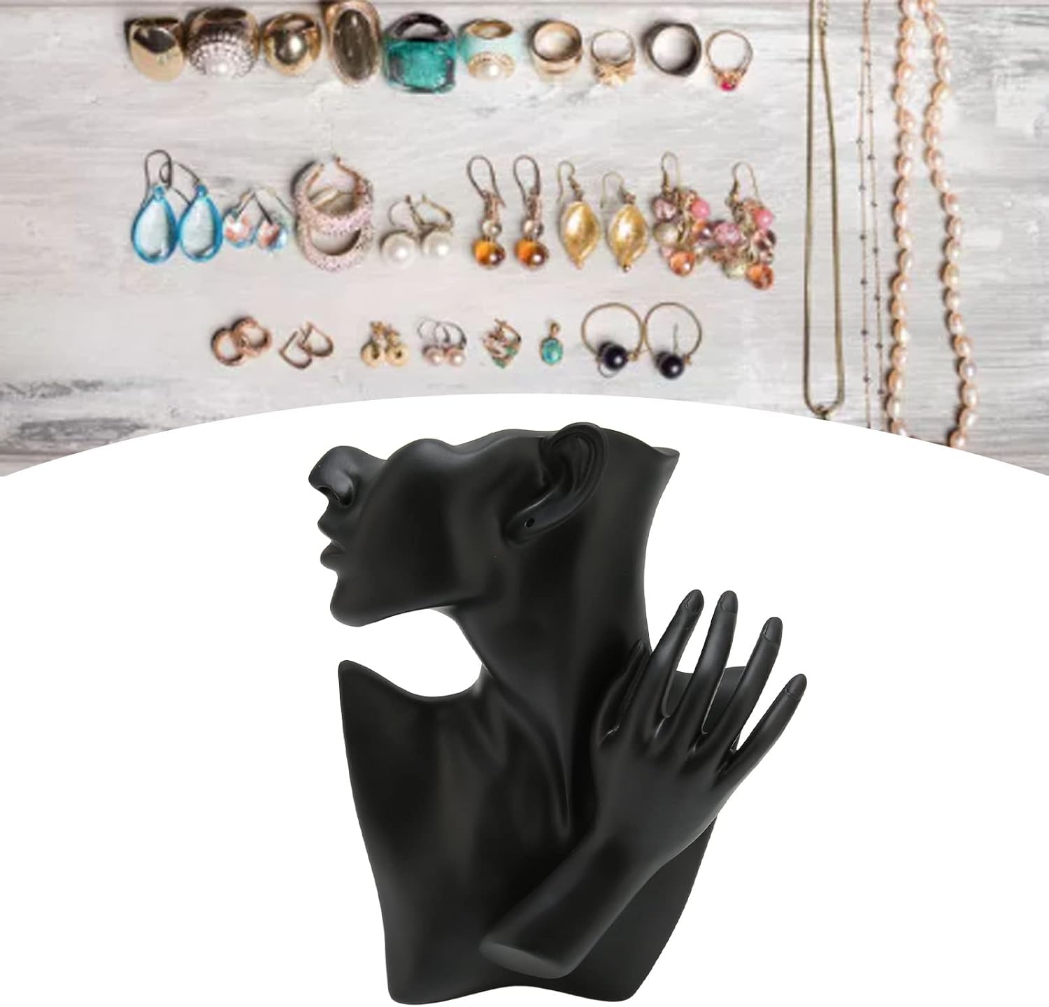 Jewellery Mannequin Display Set Black Resin Realistic Artistic Earring Necklace Ring Display Stand for Shop