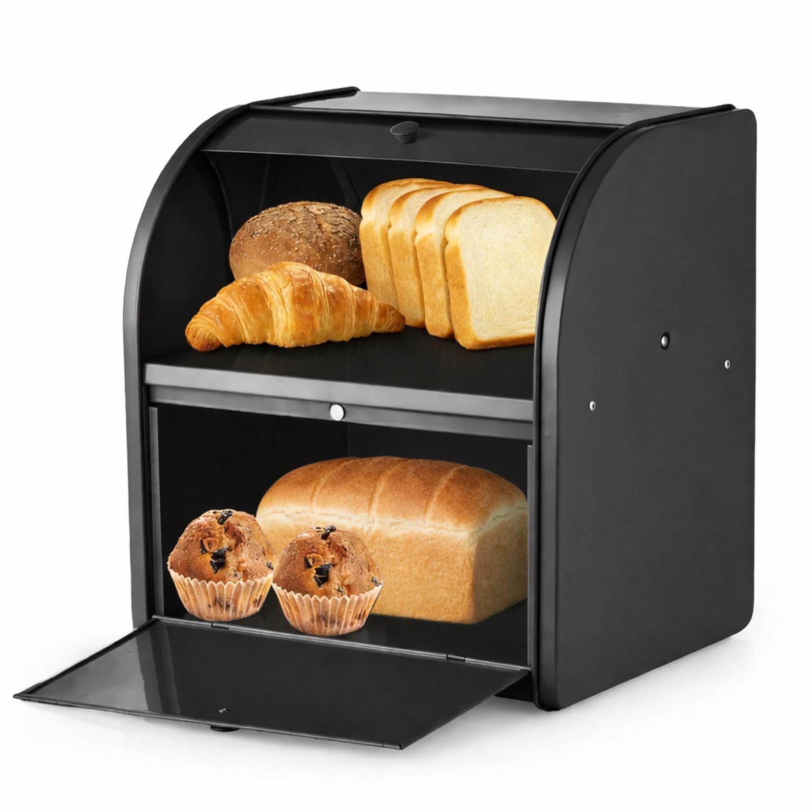 Brotkasten 2-lagig groß Brotkasten für Küche Schwarz