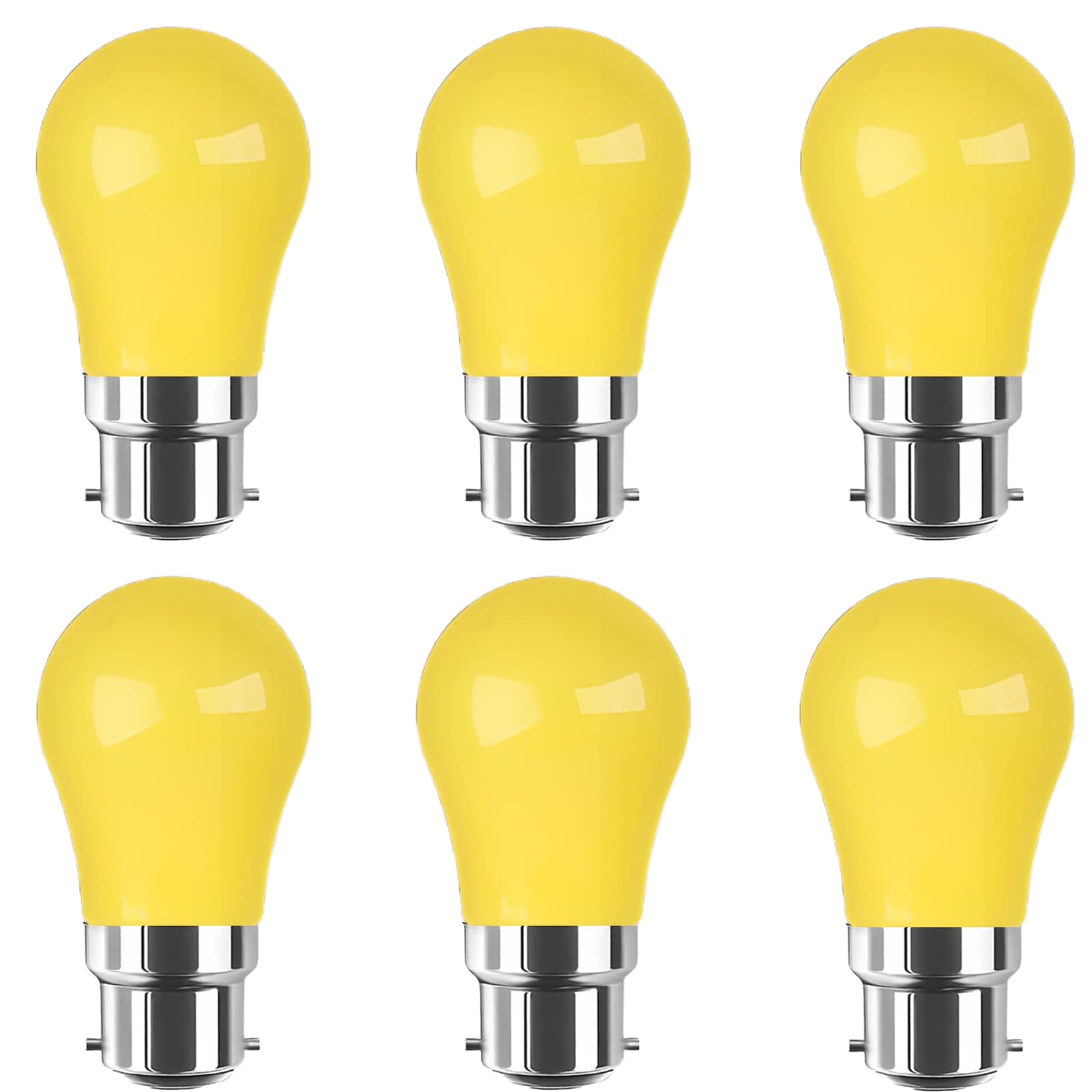 WULUN B22 Coloured LED Light Bulbs, A50 pear Shaped Lights, 3W Equivalent to 30W Halogen Lights, Used for Outdoor Indoor String, Wedding, Christmas, Party, bar Decoration, Yellow, 6 Pcs