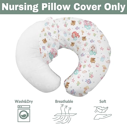 Miniatura 7 de Lindas fundas de almohada de lactancia de sirenas para niños y niñas, sirenas místicas, peces, caballo de mar, medusas, funda de almohada de