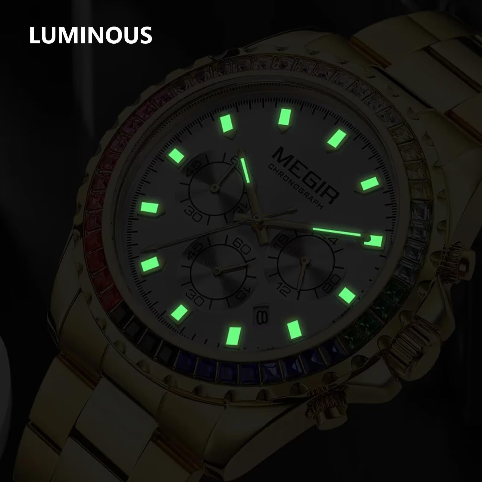 FORSINING Reloj analógico de cuarzo para hombre, esfera de diamante de color de lujo, cronógrafo, casual, reloj de pulsera de acero inoxidable, vestido de negocios, resistente al agua