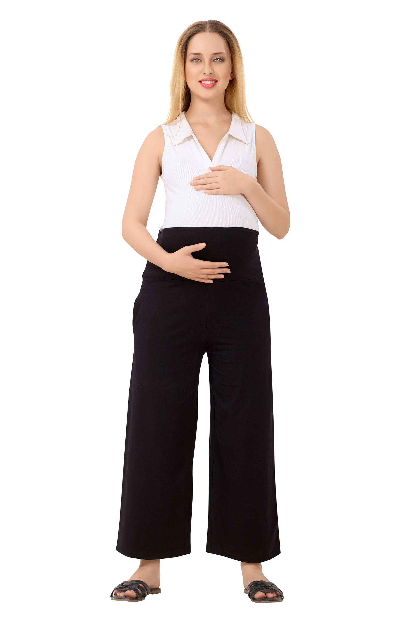 Women High Rise Cotton Lycra Stretchable Relaxed Fit Maternity Pants | Maternity Yoga Pants | Maternity Trousers-image-12