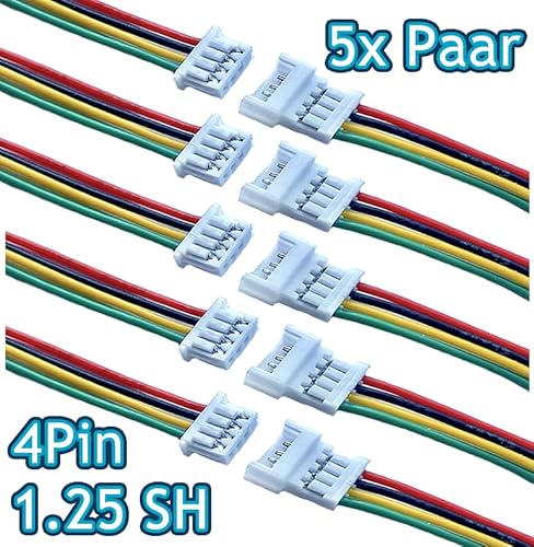 VUNIVERSUM 5x Paar Micro JST SH 1.25 1.25mm 4Pin Male Female Stecker Buchse Kupplung 15cm 28AWG PVC Kabel (1.25mm 4Pin)