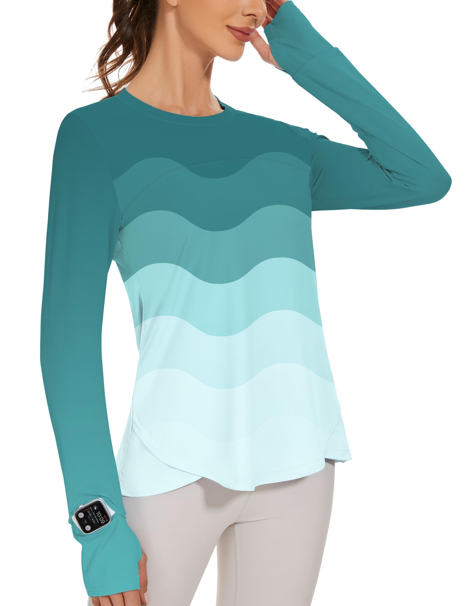 IECCP Sport Bluse Damen Langarm Activewear-T-Shirts UPF 50+ UV Schutz Sonnenschutz Langarmshirts Schlanke Passform Mit Daumenloch Rashguards Sportshirt
