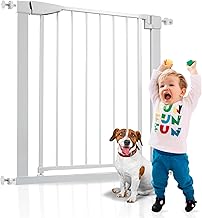 ALMAR Baby Safety Gate 75-82 cm White | Easy Assembly without Screws for Doors, Hallways or Stairs for Children or Pets | White Fence with Automatic Locking System Turn Both Sides