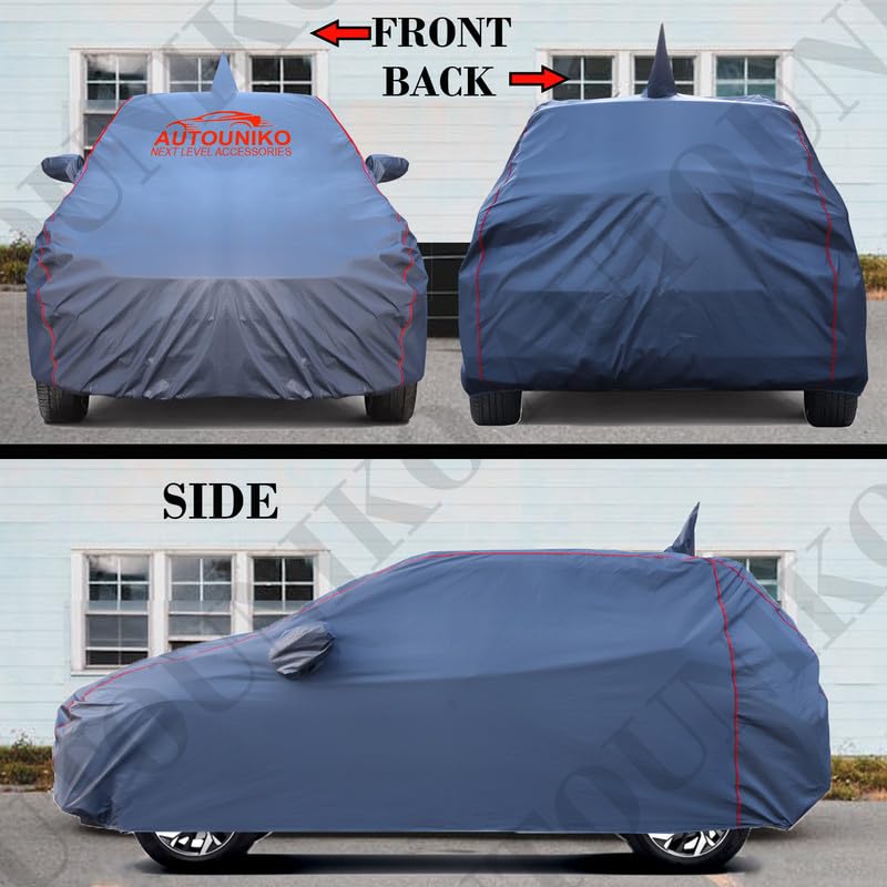 Image of 100% Waterproof Triple Stiched Full Body Car Cover for Maruti Suzuki Alto K10 with Mirror and Antena Pocket with Soft Cotton Inside(Full Buttom Elastic)(Grey with Red Piping)