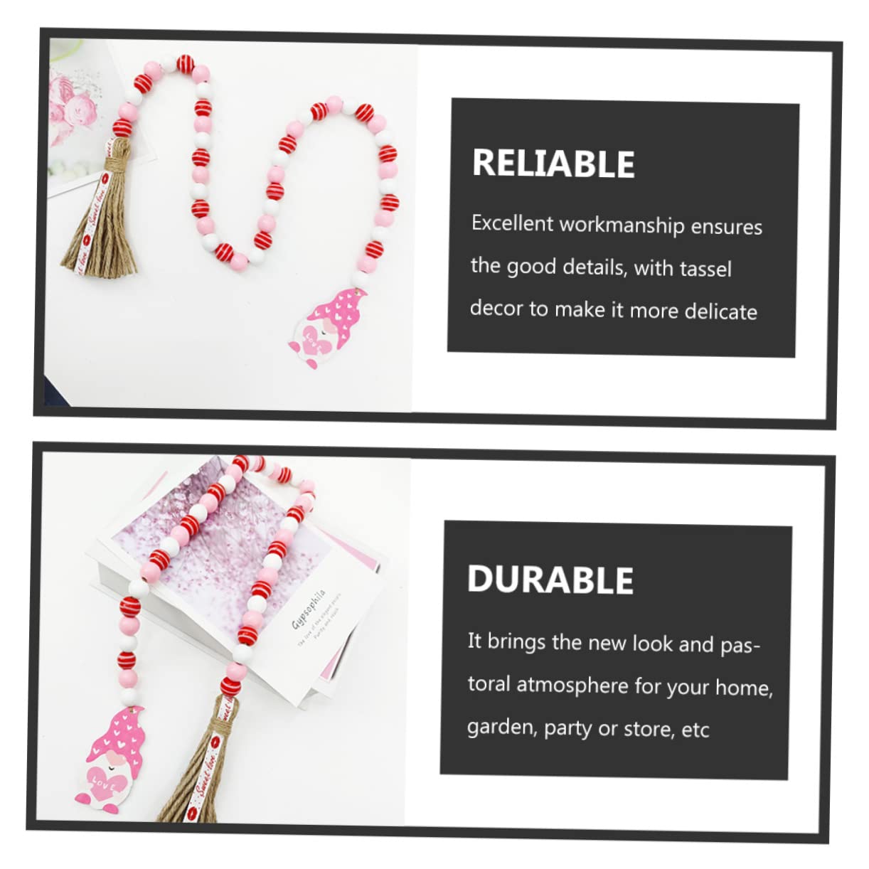 Alipis 5 Stück Schnur Garn Quaste Perlen Multi Hochzeitsbanner Valentinstag-Banner Webstuhl Armband rustikale khimar Hijab frantzen hängende Perlendekoration aus Holzperlen Hanfseil