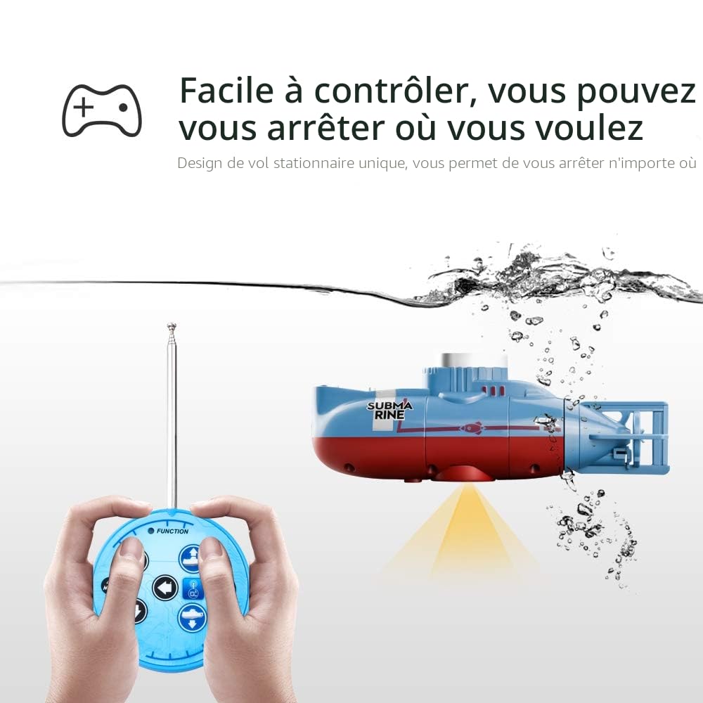Mini Télécommandé sous-Marin Jouet, 6 Canaux RC Bateau avec Lumière LED