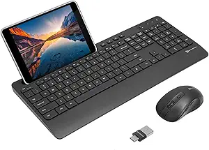 X9 Wireless USB-C Keyboard and Mouse Combo - Dual Port Compatibility (USB C + A) - Versatile Mouse Keyboard Combo Wireless w/ 8" Phone Stand and 113 Keys