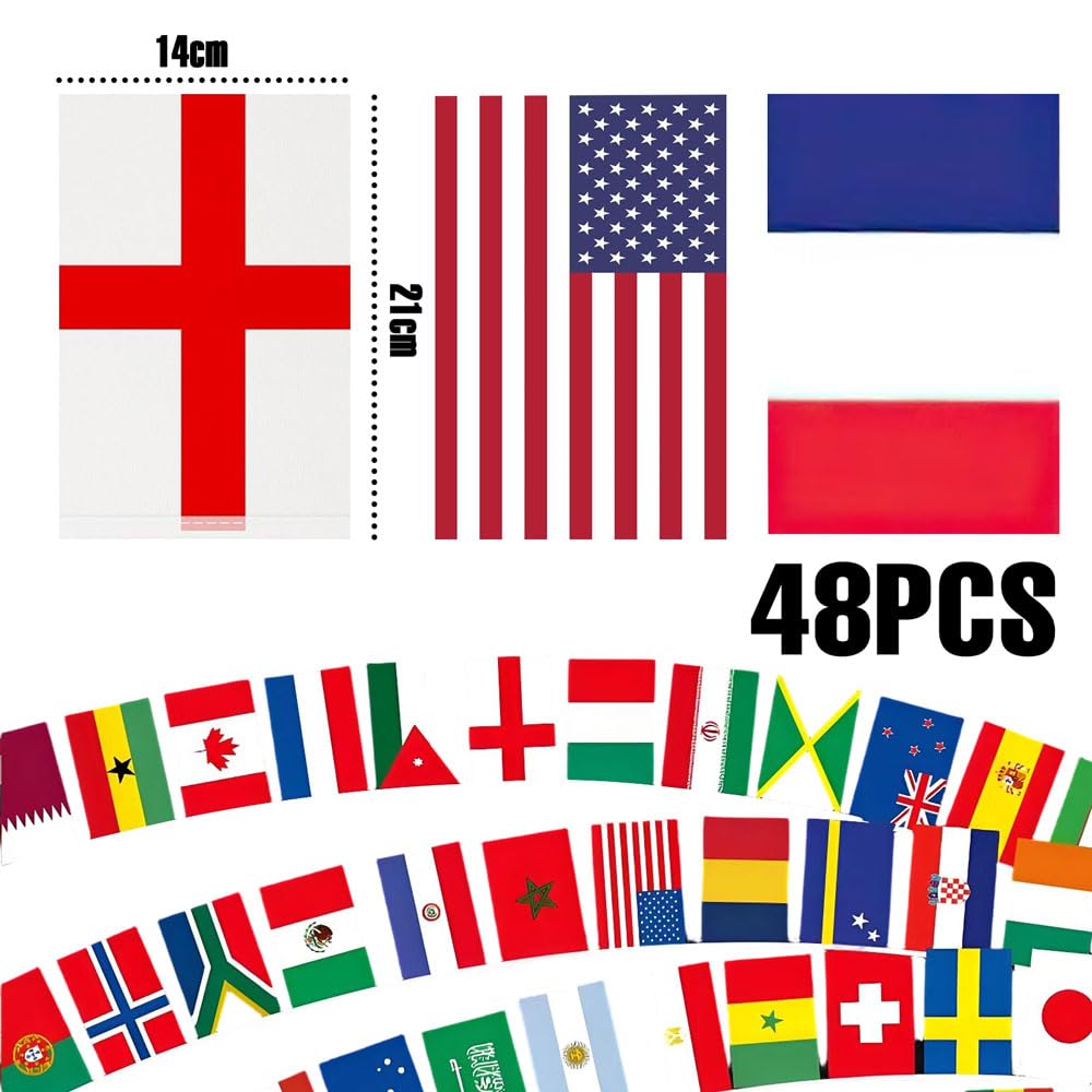 Banderines de 2026 Fútbol de Copa Mundial, Banderas de Mundo 48 Países, Artículos para Aficionados al Fútbol del Mundial 2026, para Fiestas de Fútbol, Bares (14 * 21CM)