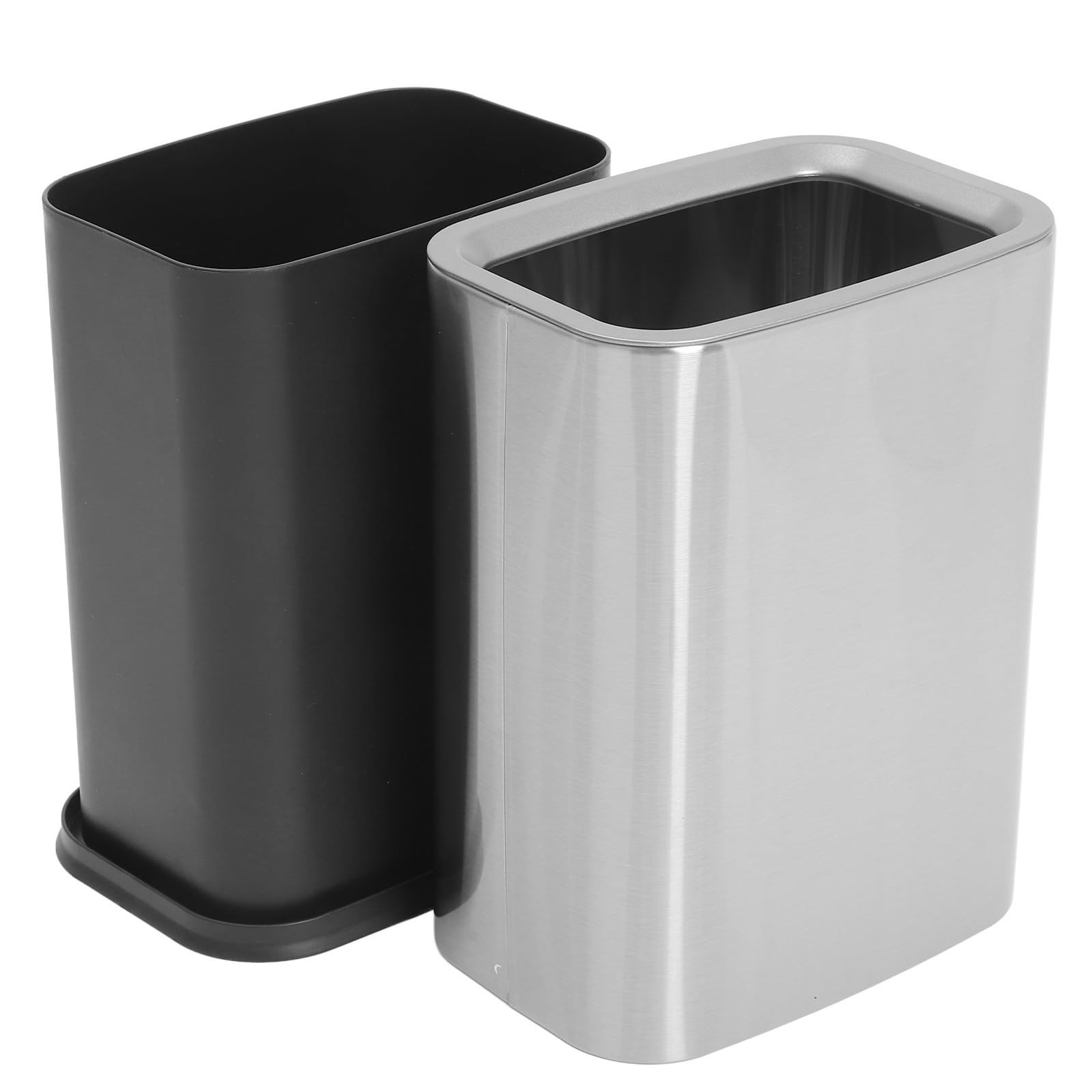 Cubo de Basura de Acero Inoxidable de 8l con Sistema de Doble Compartimento y Diseño Abierto sin Tapa para Cocina y Hogar Moderno y Funcional