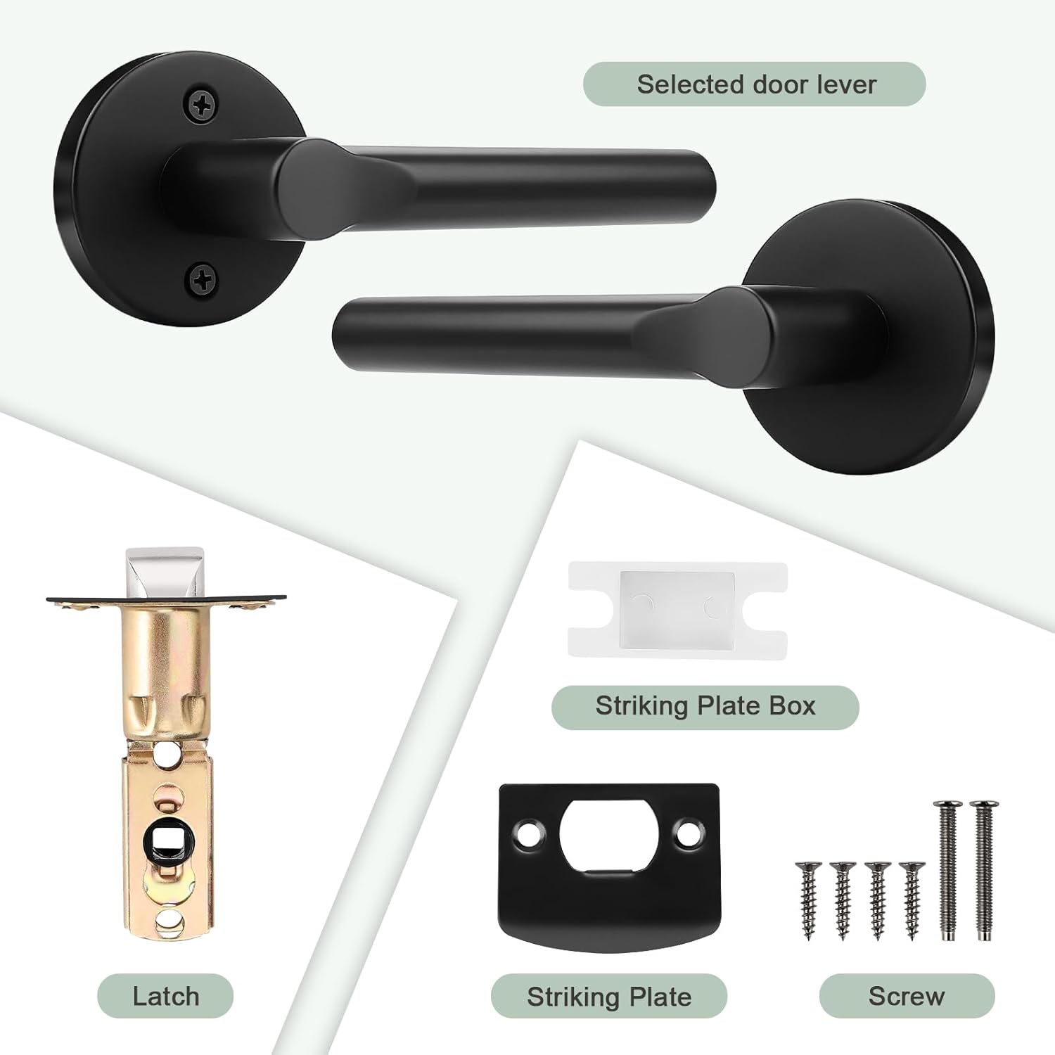 knobelite 1 Pack Black Passage Door Lever,Non-Locking Keyless Door Handle Set for Closets or Hallway,Interior Door Lock for Right & Left Side Handed,Stainless Steel