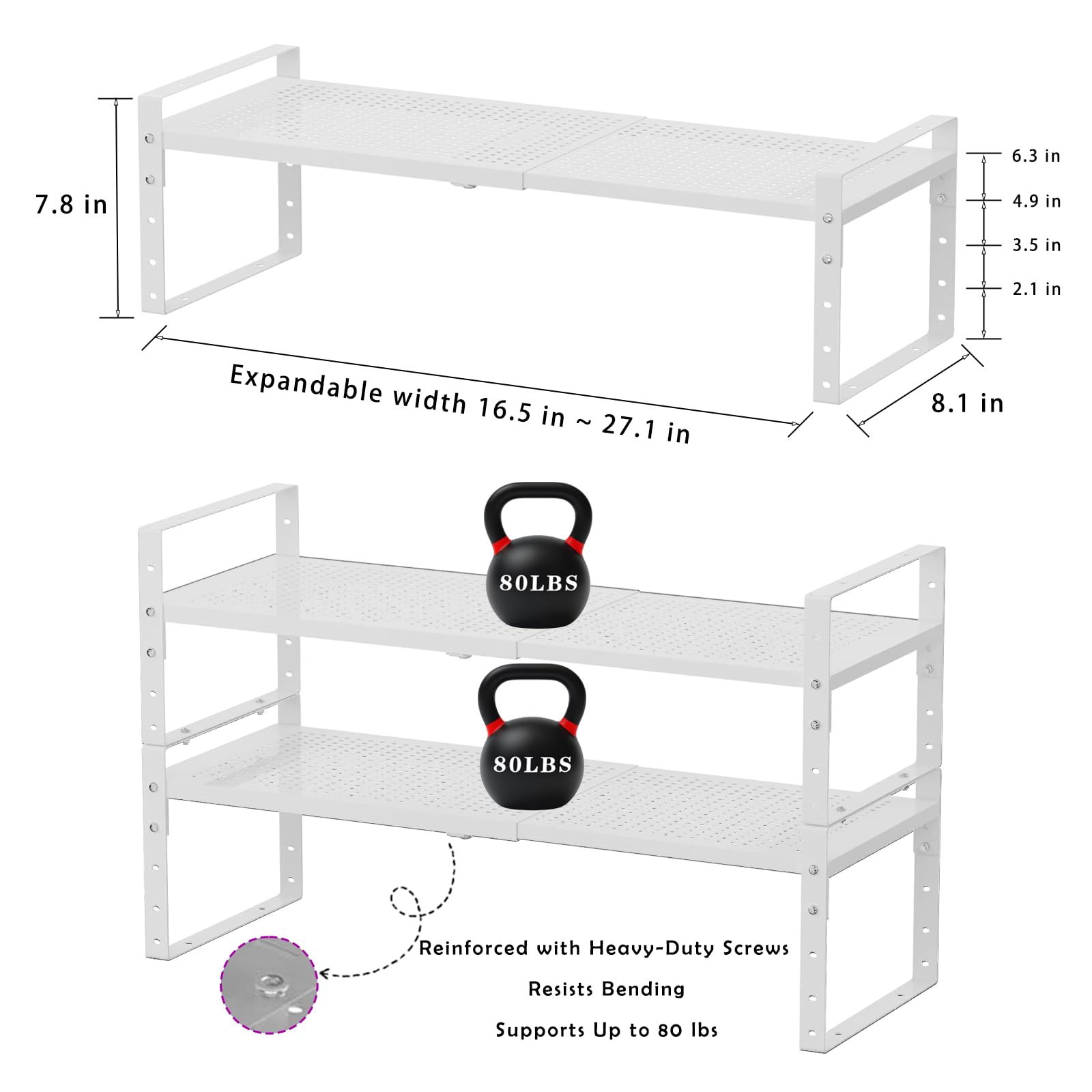 Étagère de rangement extensible empilable en métal pour comptoir