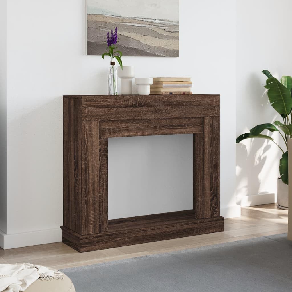 Kaminumrandung Braun Eichen-Optik Holzwerkstoff 100x30x87,5 cm Kaminsims mit Ablagefläche für Elektrokamine, Kaminzubehör für Wohnzimmer, Schutz und Dekoration beim Heizen