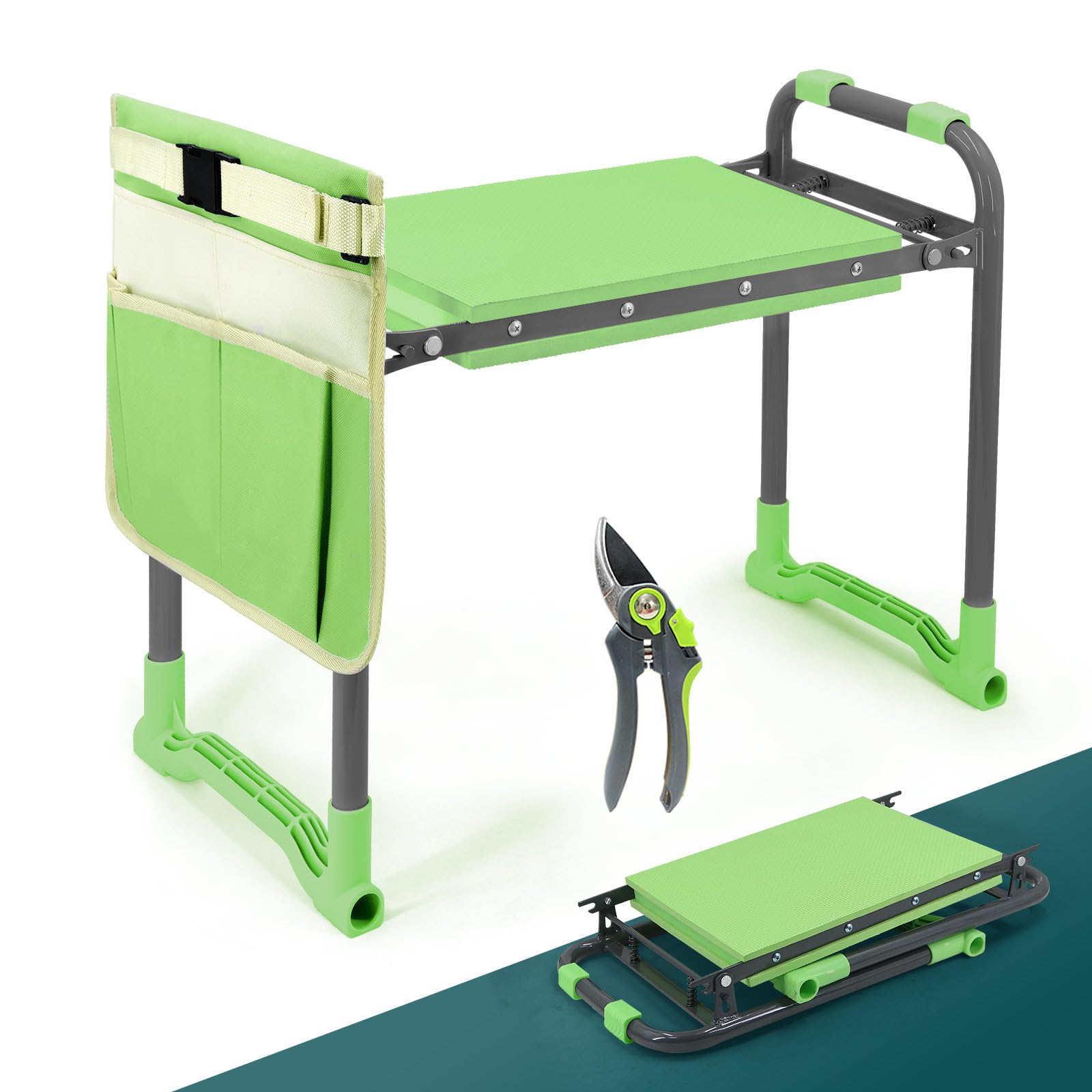 Byhagern Foldable Garden Kneeler and Seat – 2-in-1 Gardening Stool with a Tool Storage Pouch, Lightweight and Portable for Elderly, Outdoor, Lawn Care