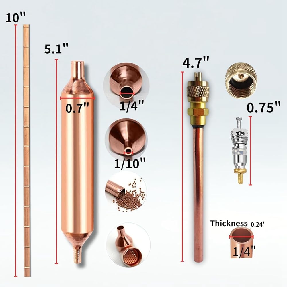 Filtro Disidratatore Frigorifero Saldatura Bronzo Fosforoso con Valvola di Servizio di Accesso, per Riparazione Condizionatore di Refrigerazione