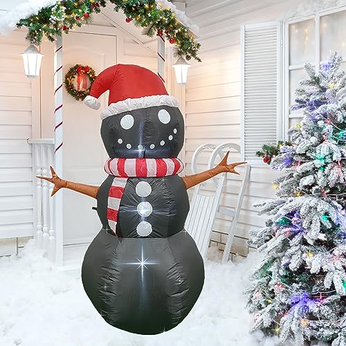 Image of PRODUCTZ Christmas Decorations 5 FT Black Inflatable Snowman w /Christmas Hat Unique Holiday Blow Up Outdoor /Indoor /House /Yard Decor Also Suitable for Halloween w /LED Lights & Free Storage Bag